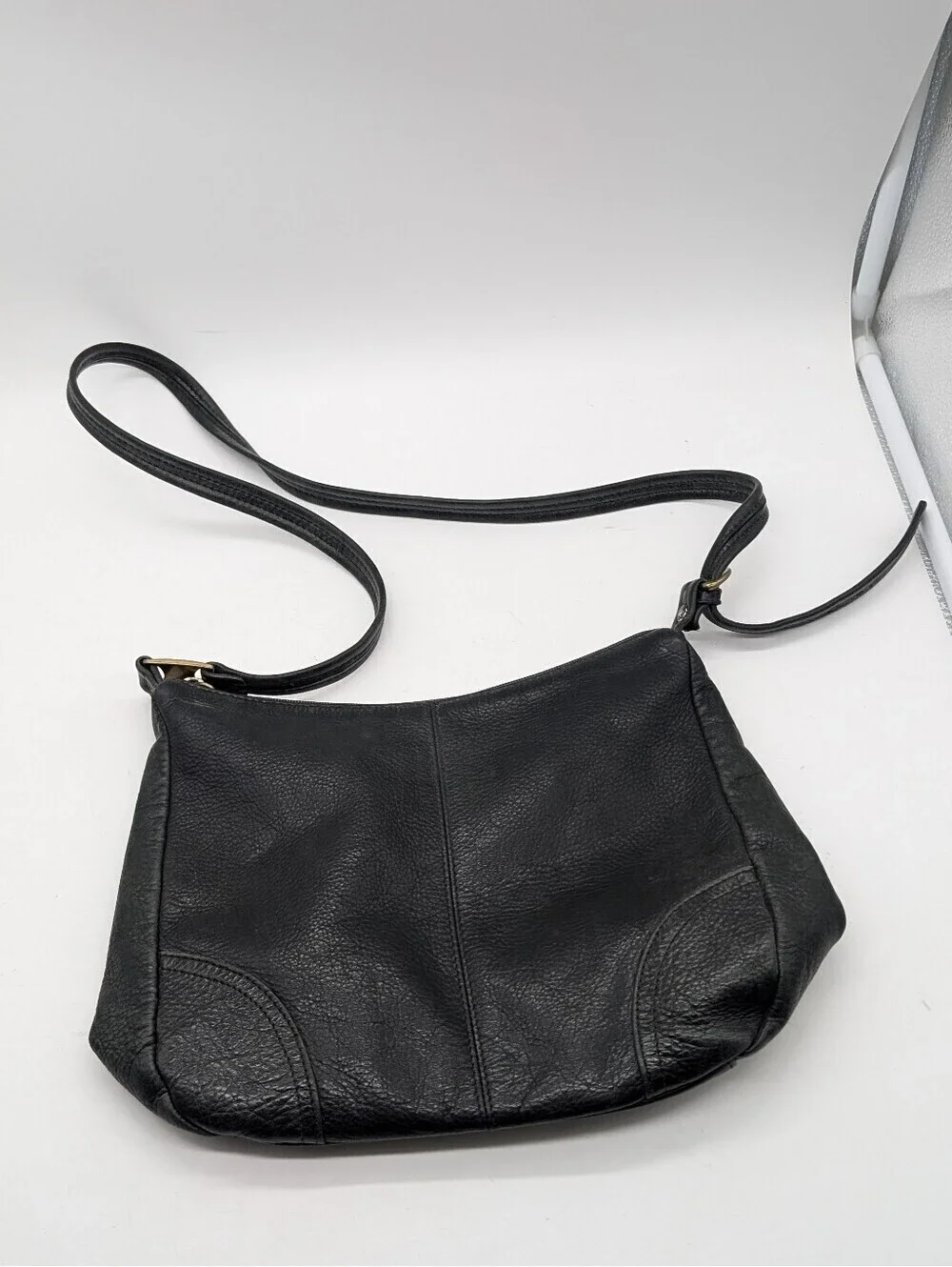 Vintage Liz Claiborne Black Pebbled Leather Hobo Bag | Gold Brass LC Hardware